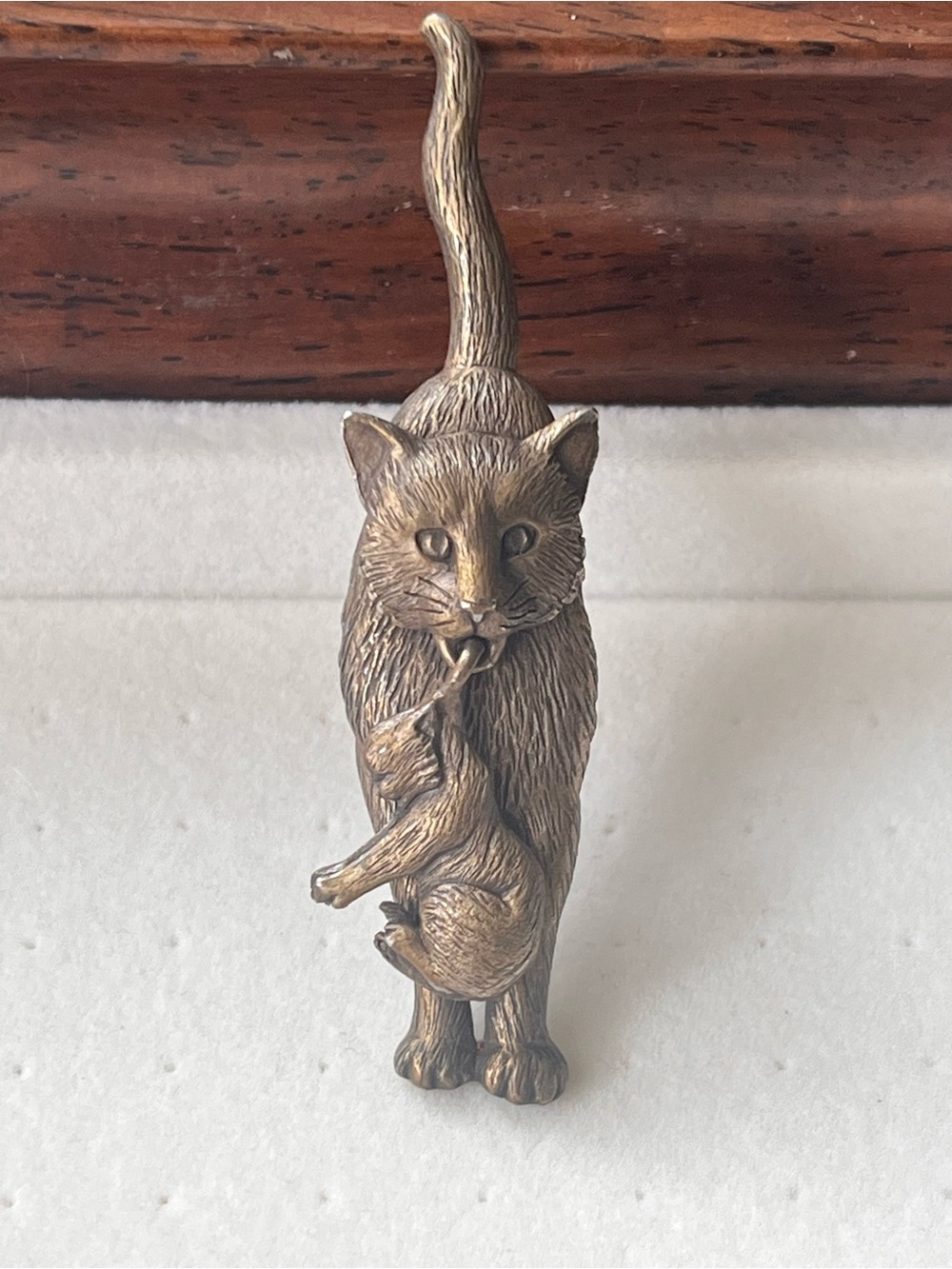 Vintage JJ Jonette Jewelry Cat & Kitten Brooch Pin Pewter Bronze Tone